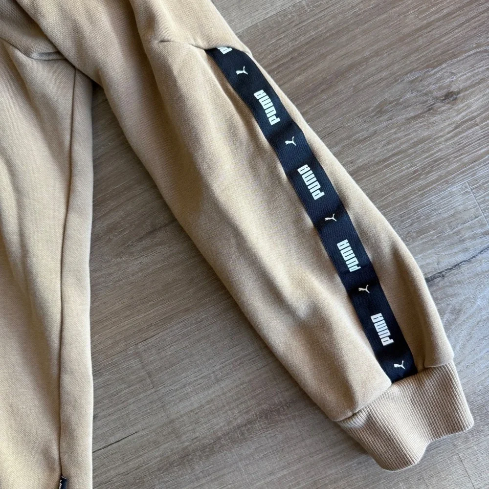 Puma Mens Tan Khaki Logo Tape Sleeve Fleece Hoodie‎ Sweatshirt XL 849040-85